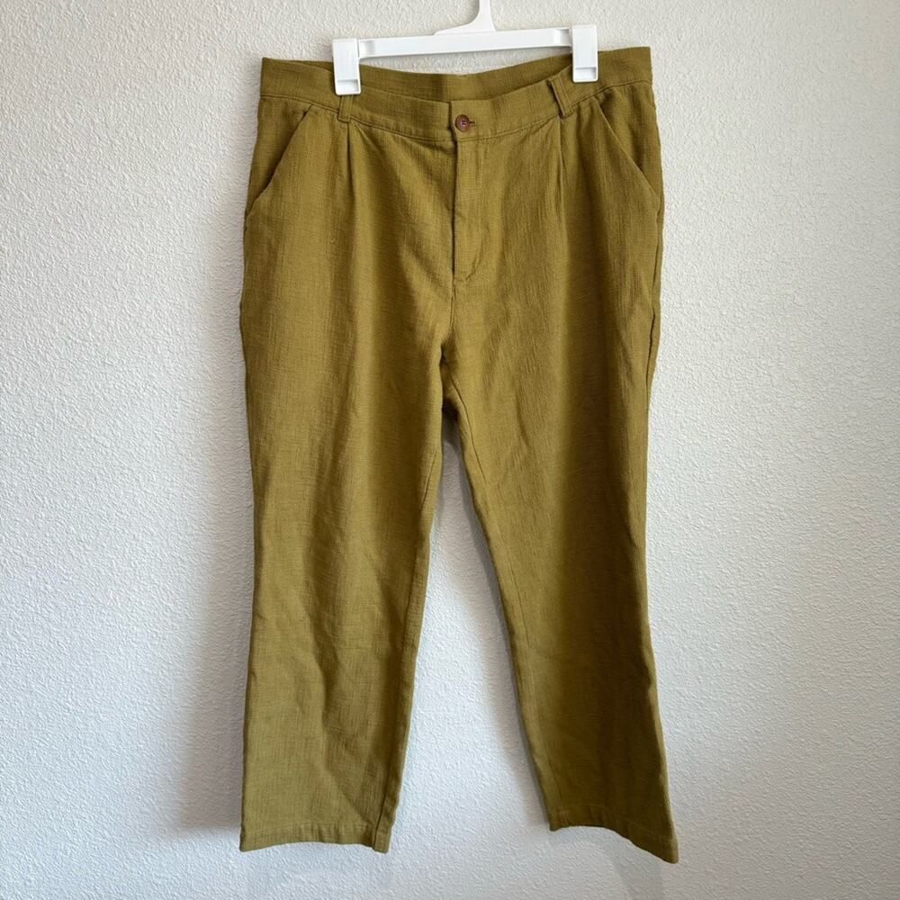 Far Afield Men's Size 3/34 Green Trouser 100% Cotton Italian Fabric Textured
